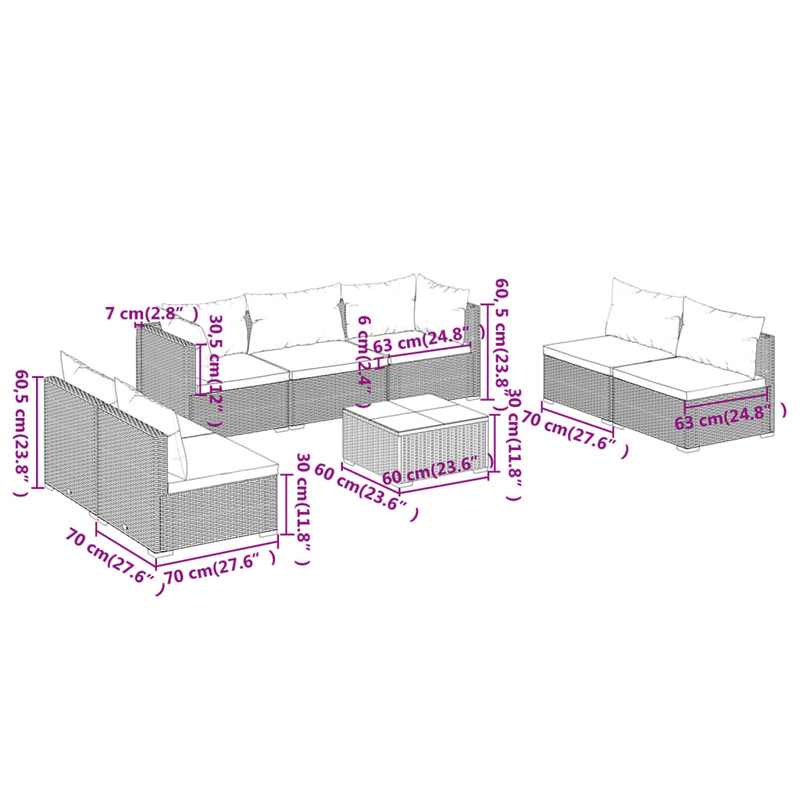 vidaXL 8 Piece Garden Lounge Set with Cushions Poly Rattan Grey