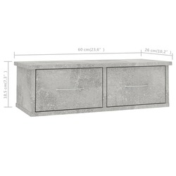 vidaXL Wall-mounted Drawer Shelf Concrete Grey 60x26x18.5 cm Engineered Wood