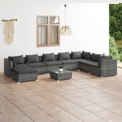 vidaXL 9 Piece Garden Lounge Set with Cushions Poly Rattan Grey