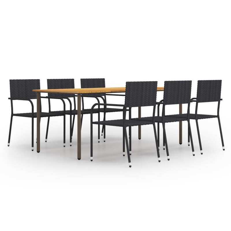 

vidaXL 7 Piece Garden Dining Set Poly Rattan Black