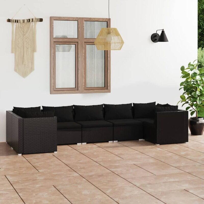 

vidaXL 7 Piece Garden Lounge Set with Cushions Poly Rattan Black