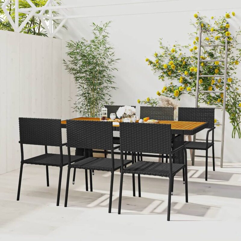 

vidaXL 7 Piece Outdoor Dining Set Poly Rattan Black