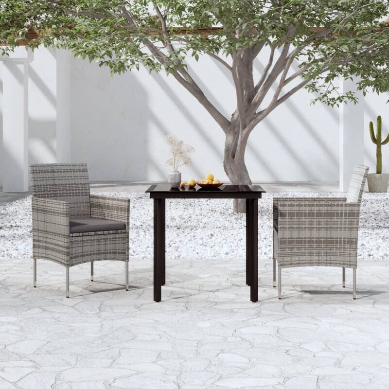 

vidaXL 3 Piece Garden Dining Set with Cushions Grey and Black