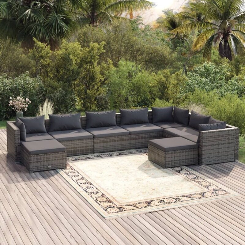 

vidaXL 9 Piece Garden Lounge Set with Cushions Poly Rattan Grey
