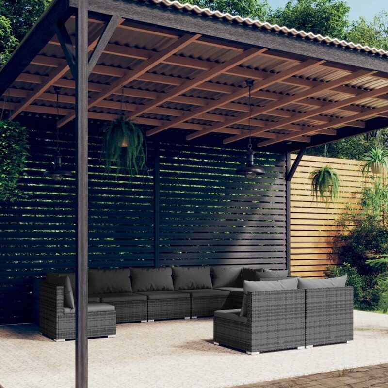 

vidaXL 9 Piece Garden Lounge Set with Cushions Poly Rattan Grey