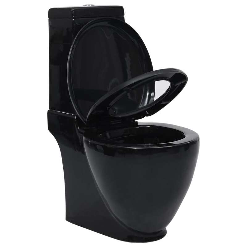 vidaXL WC Ceramic Toilet Bathroom Round Toilet Bottom Water Flow Black