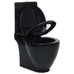 vidaXL WC Ceramic Toilet Bathroom Round Toilet Bottom Water Flow Black