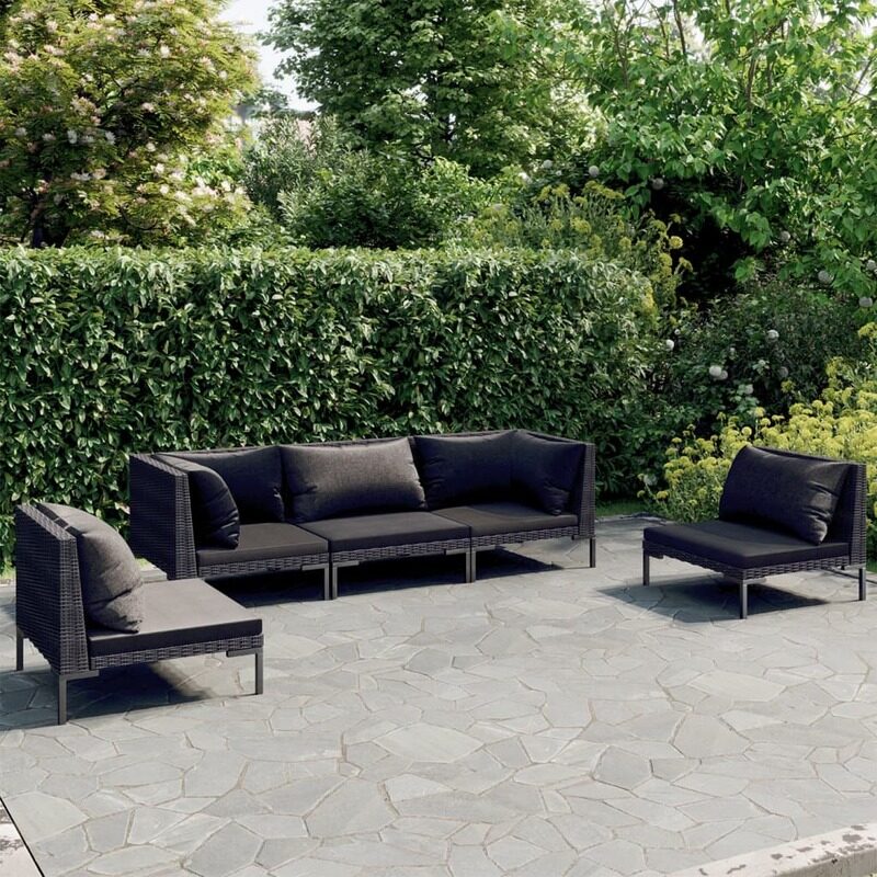 

vidaXL 5 Piece Garden Lounge Set with Cushions Poly Rattan Dark Grey