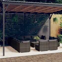 vidaXL 14 Piece Garden Lounge Set with Cushions Grey Poly Rattan