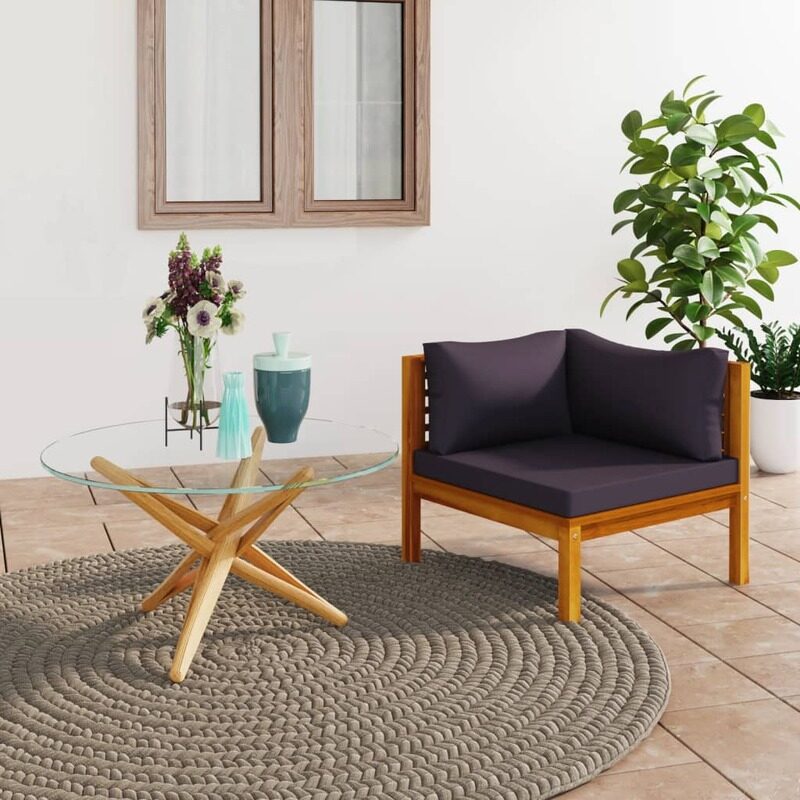 

vidaXL Sectional Corner Sofa with Dark Grey Cushions Solid Acacia Wood