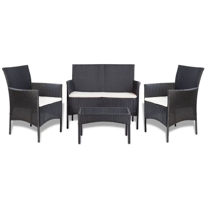 

vidaXL 4 Piece Garden Lounge Set with Cushions Poly Rattan Black