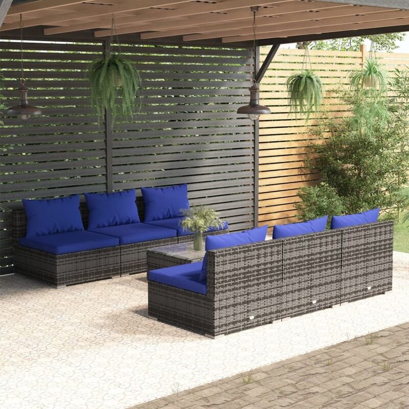 

vidaXL 7 Piece Garden Lounge Set with Cushions Poly Rattan Grey