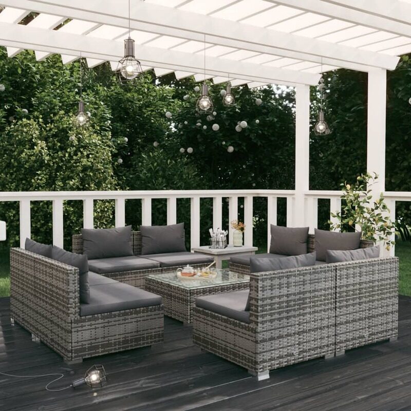 

vidaXL 9 Piece Garden Lounge Set with Cushions Poly Rattan Grey