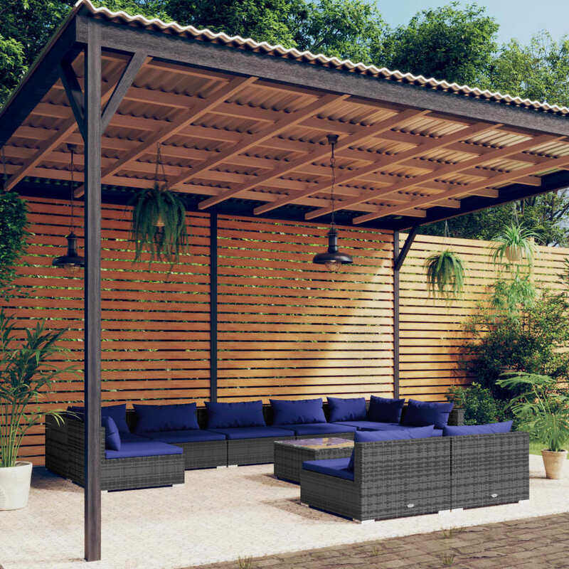 

vidaXL 10 Piece Garden Lounge Set with Cushions Grey Poly Rattan