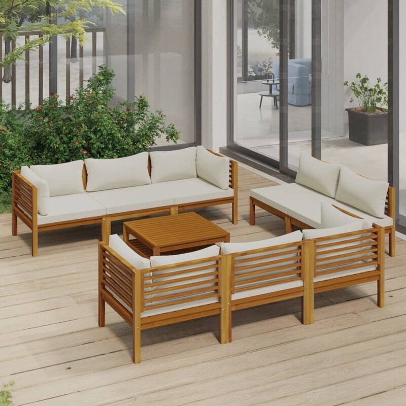 vidaXL 9 Piece Garden Lounge Set with Cream Cushion Solid Acacia Wood