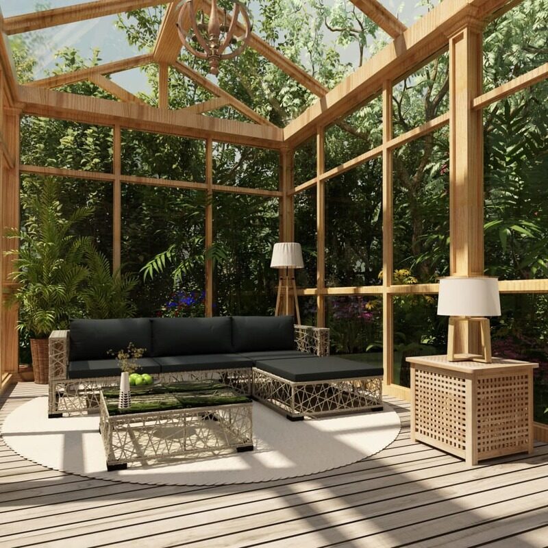 

vidaXL 5 Piece Garden Lounge Set with Cushions Poly Rattan Grey