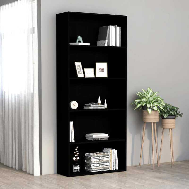 

vidaXL 5-Tier Book Cabinet Black 80x30x189 cm Engineered Wood