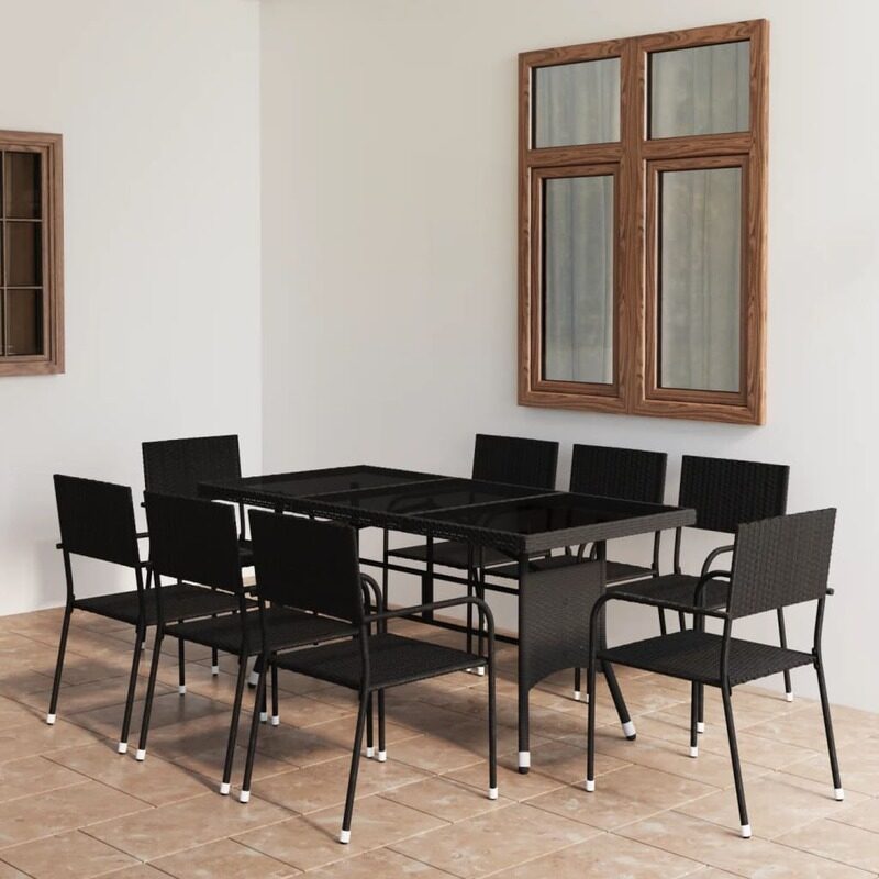 

vidaXL 9 Piece Garden Dining Set Poly Rattan Black