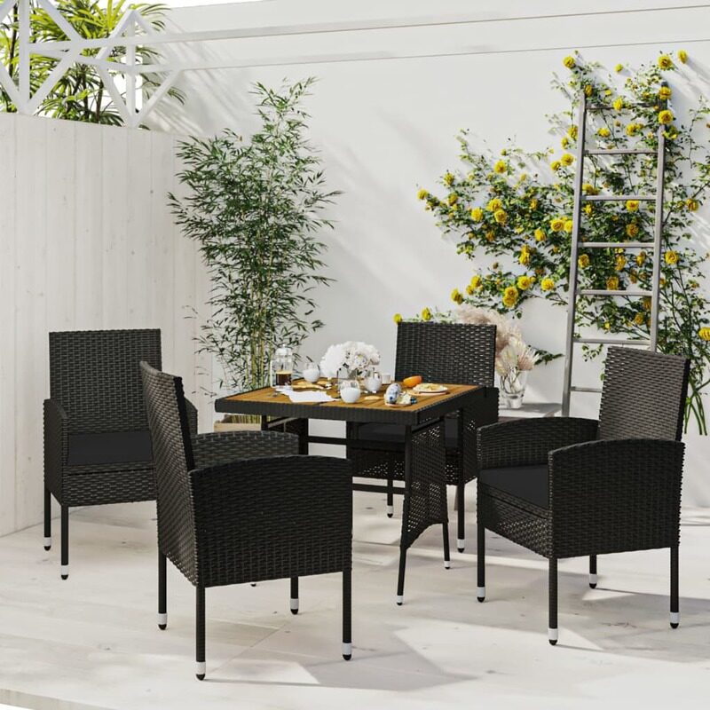 vidaXL 5 Piece Outdoor Dining Set Poly Rattan Black