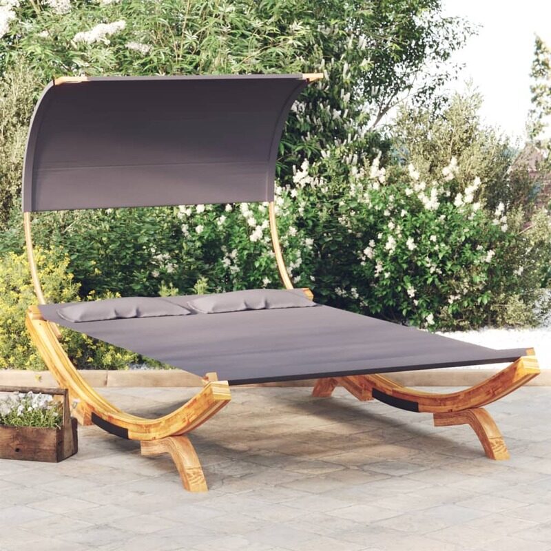 

vidaXL Outdoor Lounge Bed with Canopy 165x203x126cm Solid Bent Wood Anthracite