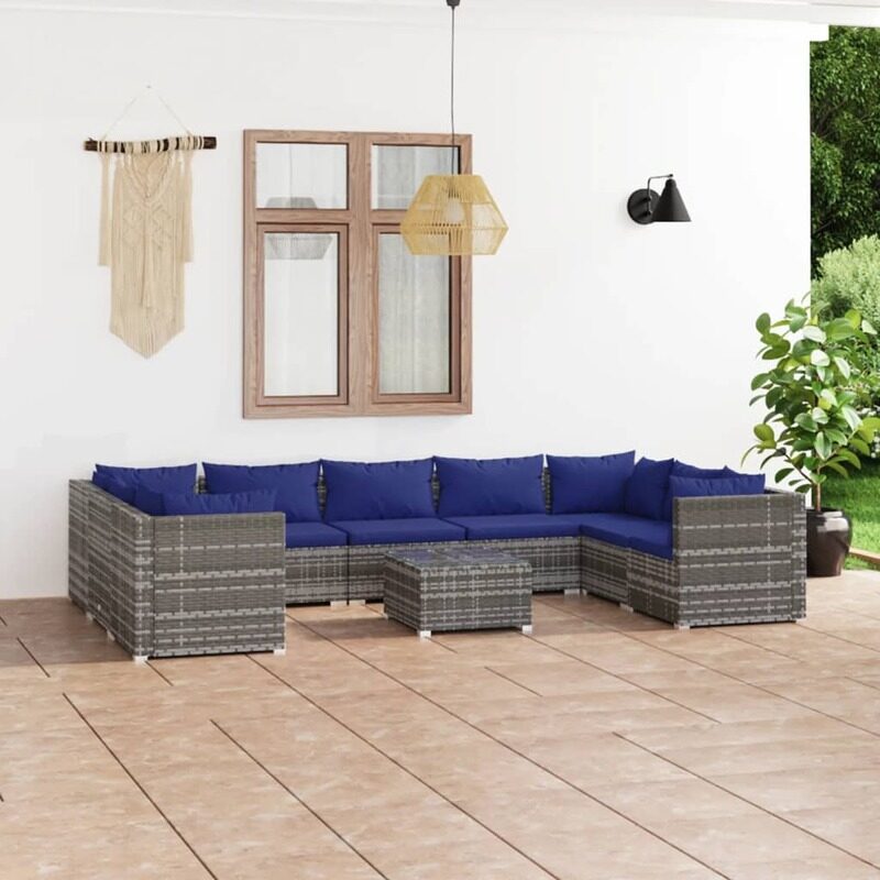 

vidaXL 10 Piece Garden Lounge Set with Cushions Poly Rattan Grey