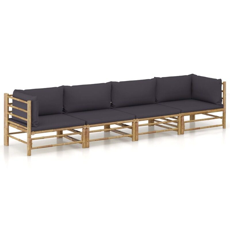 

vidaXL 4 Piece Garden Lounge Set with Dark Grey Cushions Bamboo