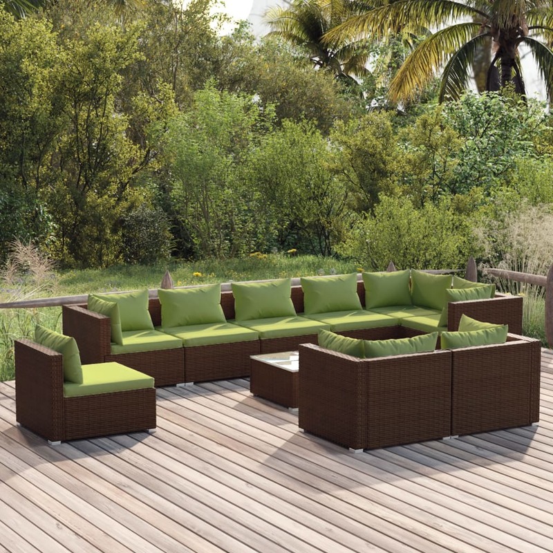 

vidaXL 10 Piece Garden Lounge Set with Cushions Poly Rattan Brown