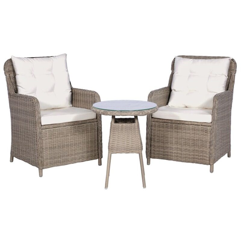 

vidaXL 3 Piece Bistro Set with Cushions and Pillows Poly Rattan Brown