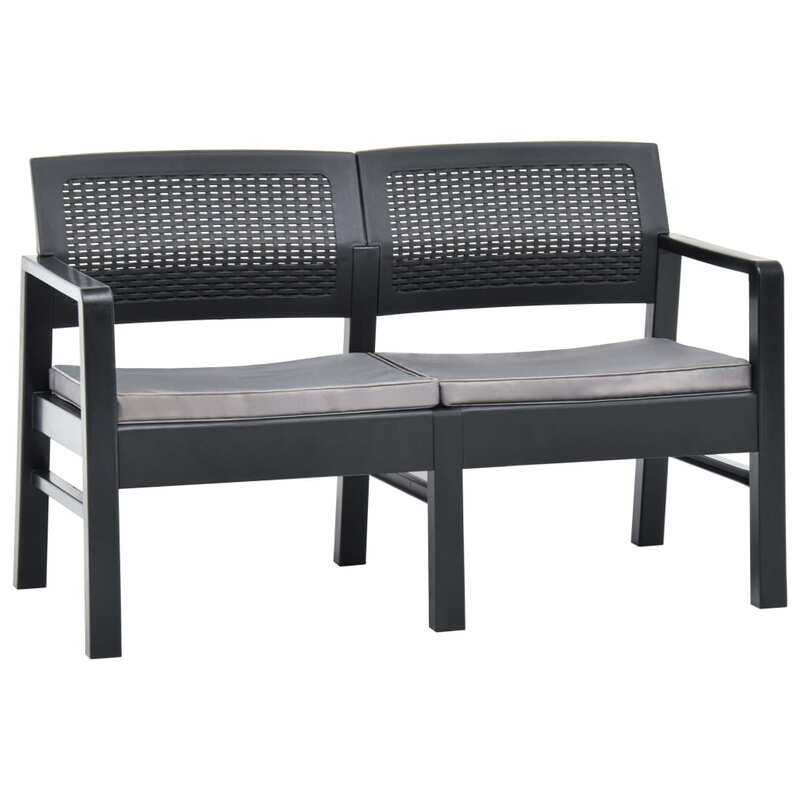 

vidaXL 2-Seater Garden Bench with Cushions 120 cm Plastic Anthracite