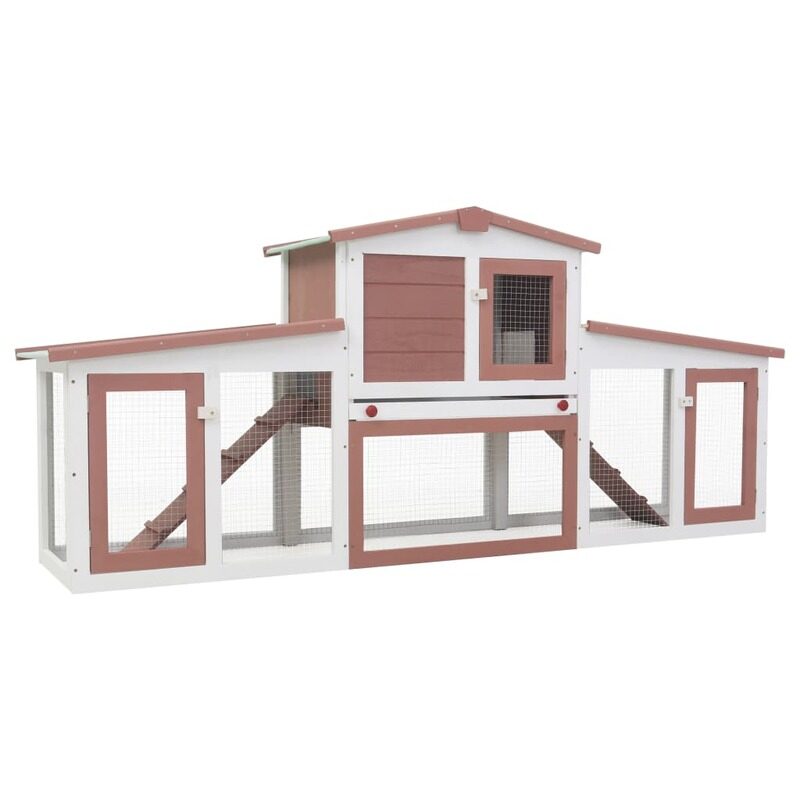 

Vidaxl Outdoor Large Rabbit Hutch Brown and White 204x45x85 cm Wood
