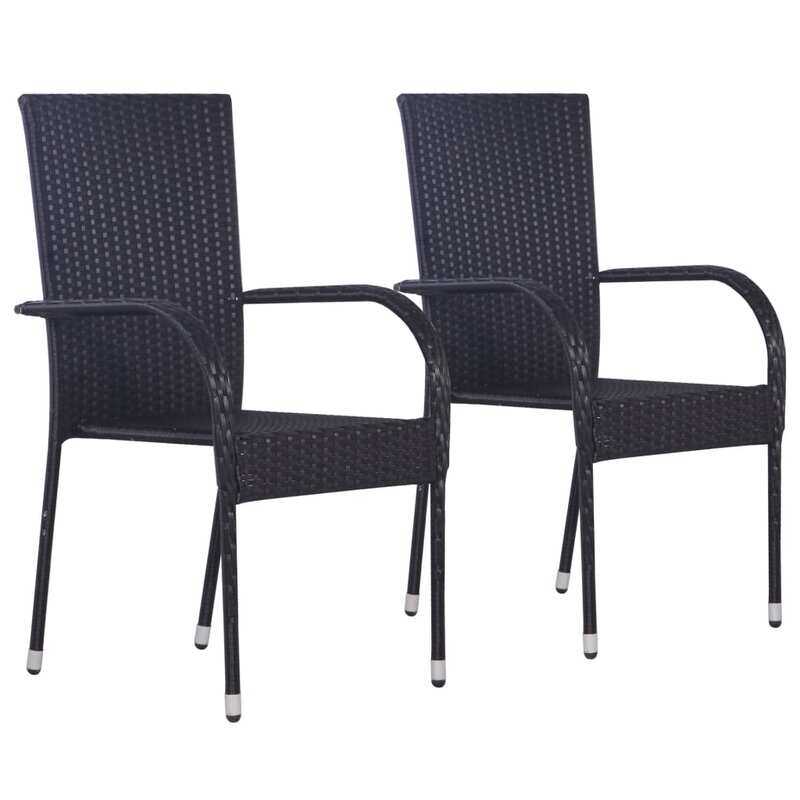 

vidaXL Stackable Outdoor Chairs 2 pcs Poly Rattan Black