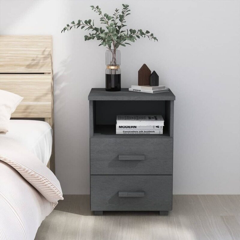 

vidaXL Bedside Cabinet HAMAR Dark Grey 40x35x62 cm Solid Wood Pine