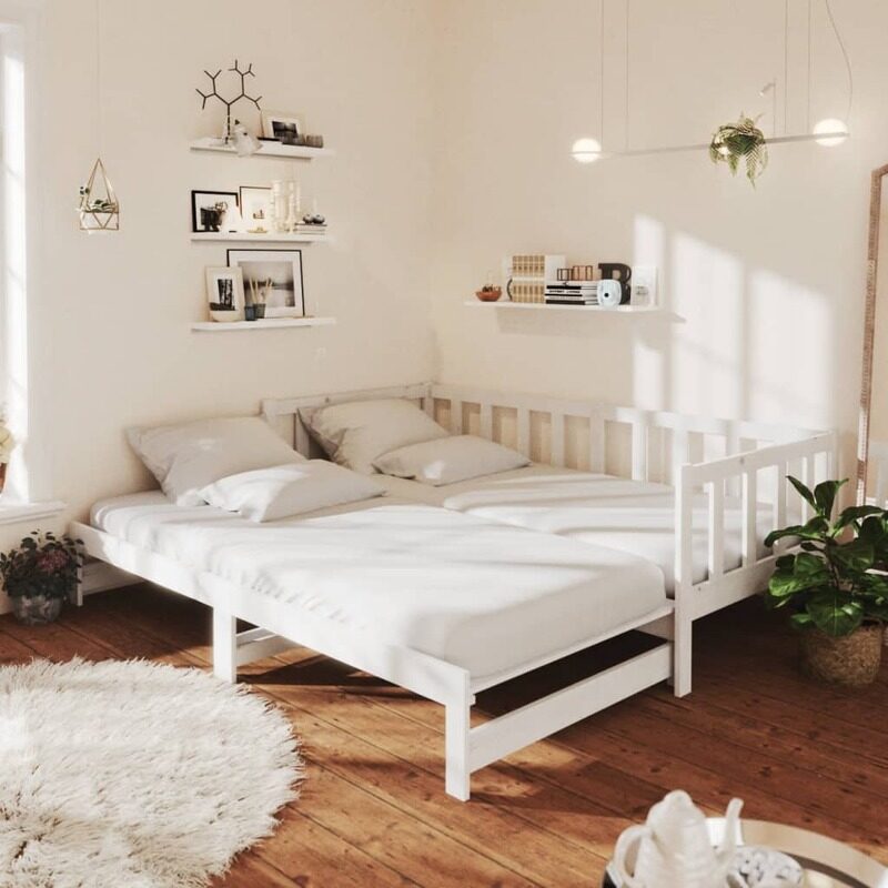 

vidaXL Pull-out Day Bed White Solid Pinewood 2x