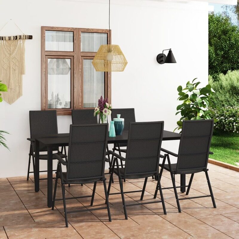 

vidaXL 7 Piece Garden Dining Set Black