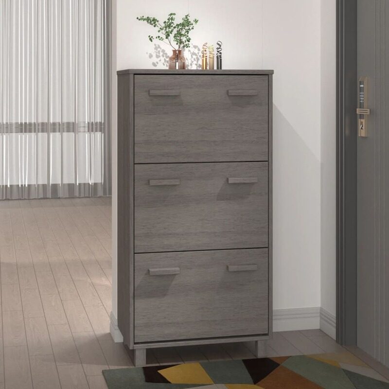 

vidaXL Shoe Cabinet HAMAR Light Grey 59.5x35x117 cm Solid Wood Pine