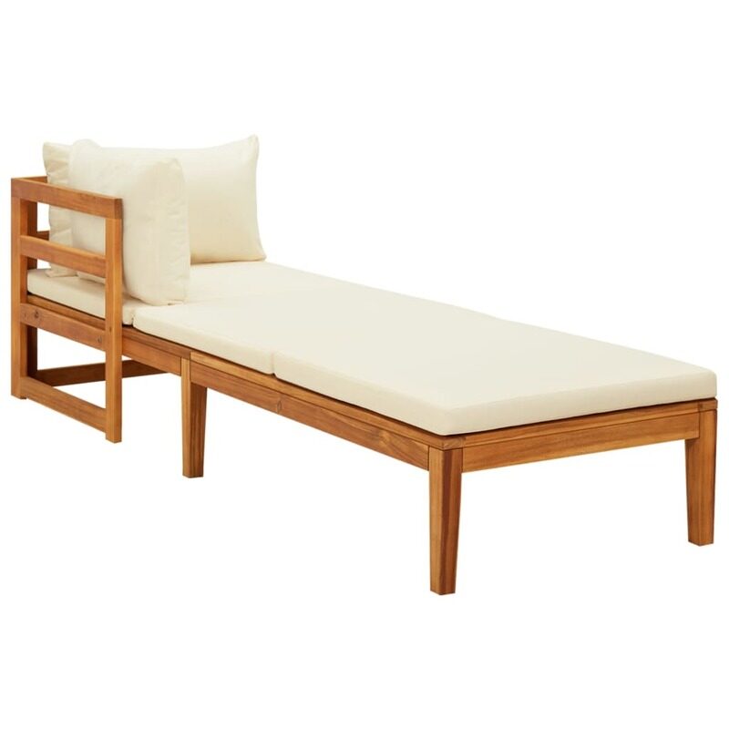 

vidaXL Sun Lounger with 1 Armrest Cream White Solid Acacia Wood