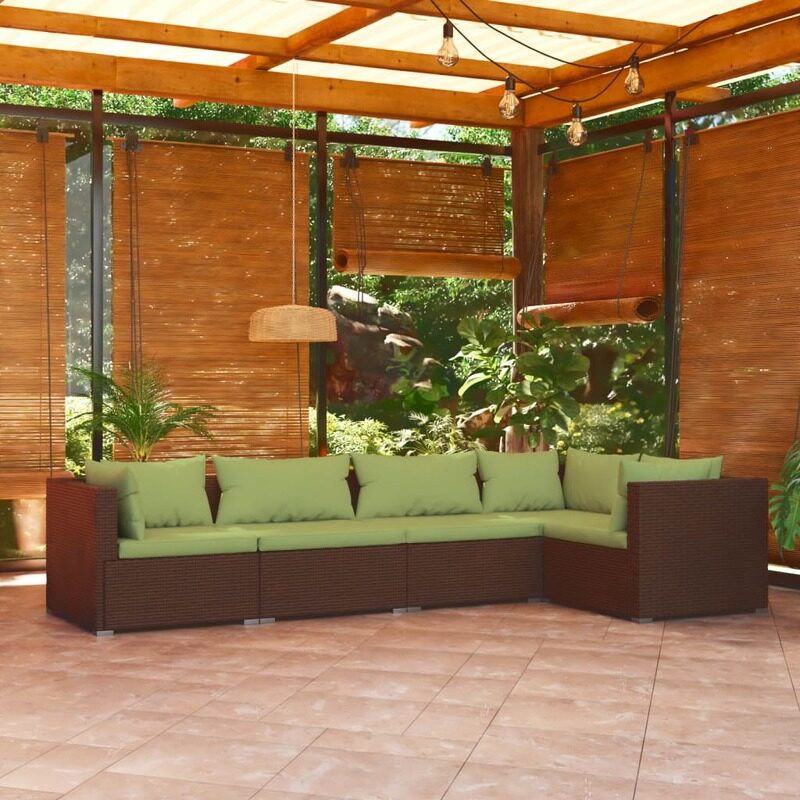 

vidaXL 5 Piece Garden Lounge Set with Cushions Poly Rattan Brown
