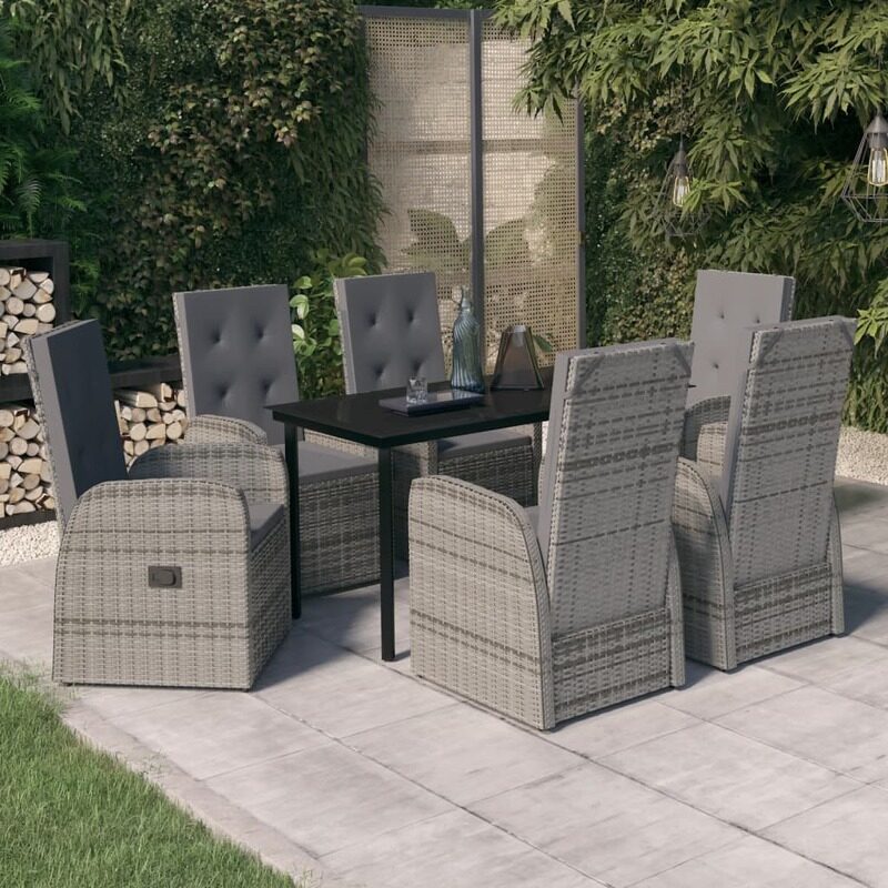 vidaXL 7 Piece Garden Dining Set with Cushions Grey