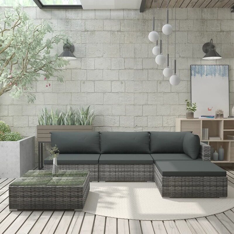

vidaXL 5 Piece Garden Lounge Set with Cushions Poly Rattan Grey