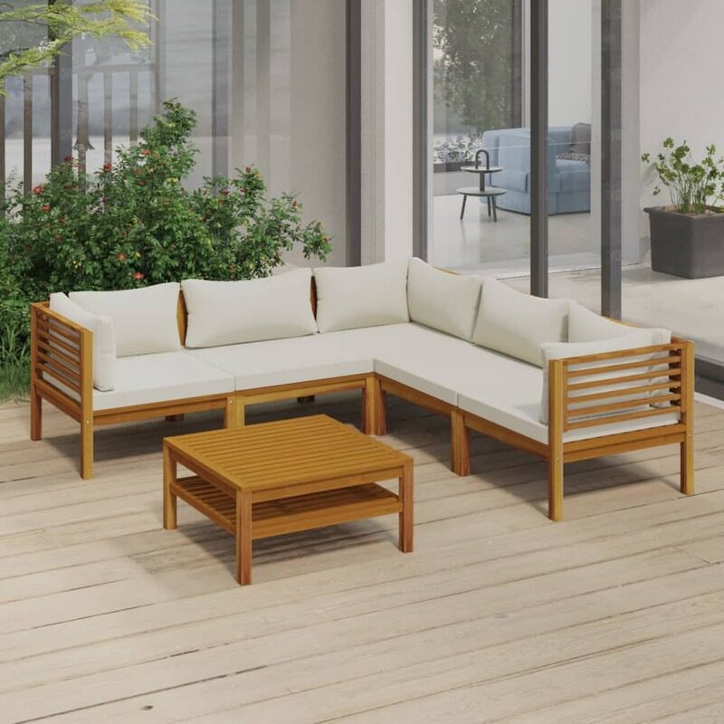 

vidaXL 6 Piece Garden Lounge Set with Cream Cushion Solid Acacia Wood