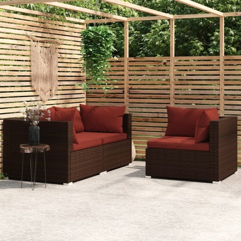 

vidaXL 3 Piece Garden Lounge Set with Cushions Brown Poly Rattan