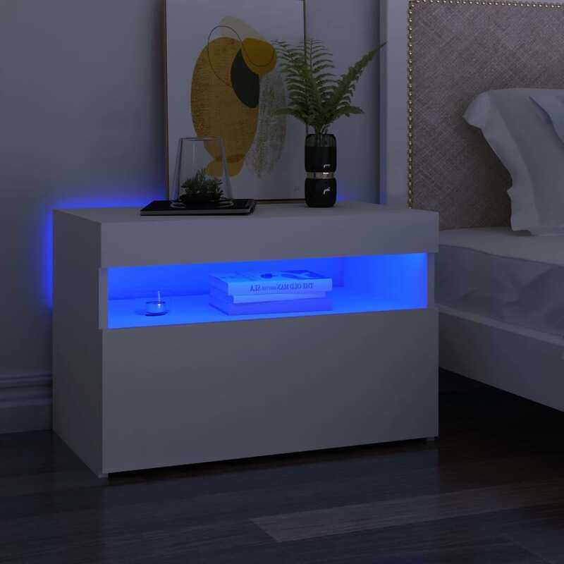 

vidaXL Bedside Cabinet & LED Lights White 60x35x40 cm Engineered Wood