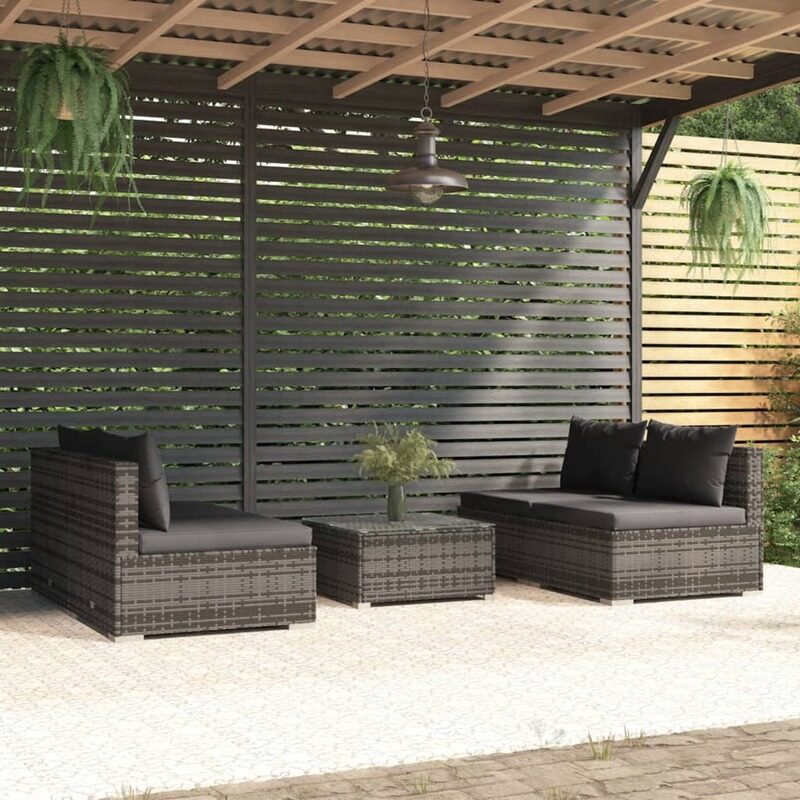 

vidaXL 5 Piece Garden Lounge Set with Cushions Poly Rattan Grey
