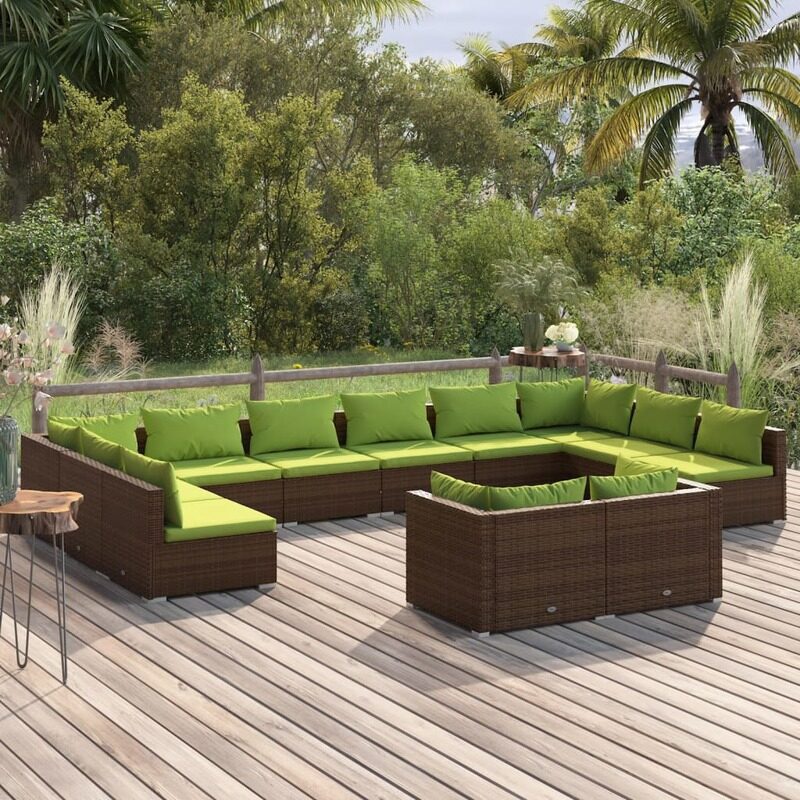 

vidaXL 12 Piece Garden Lounge Set with Cushions Brown Poly Rattan