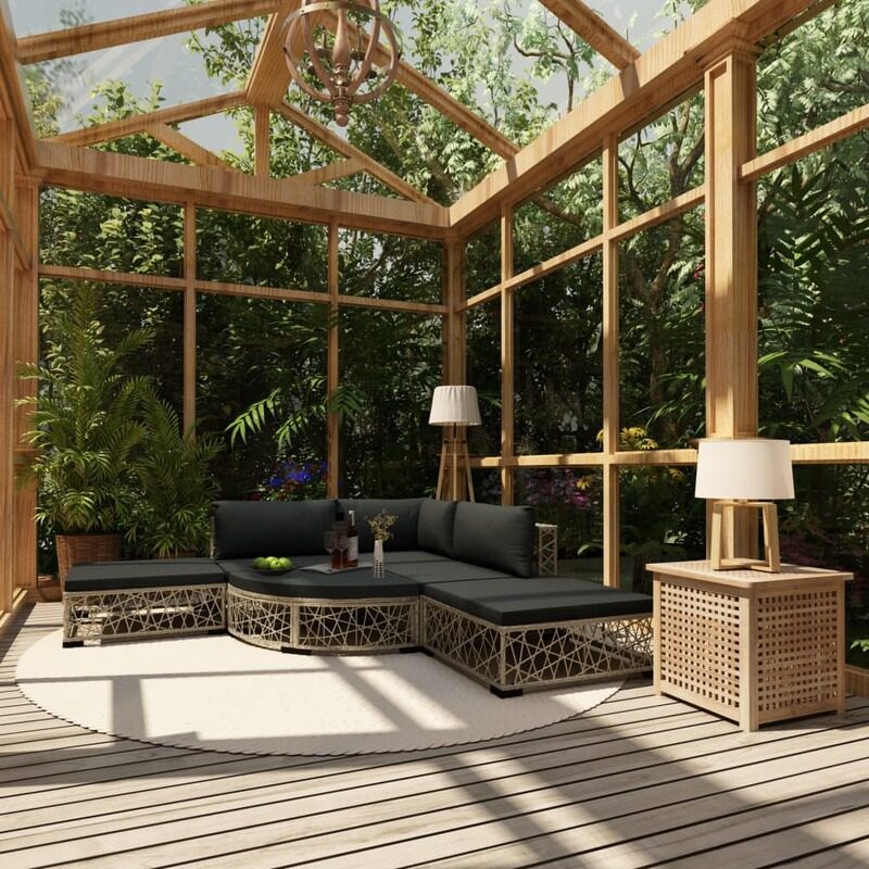 

vidaXL 6 Piece Garden Lounge Set with Cushions Poly Rattan Grey
