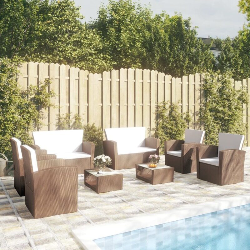 vidaXL 8 Piece Garden Lounge Set with Cushions Poly Rattan Brown