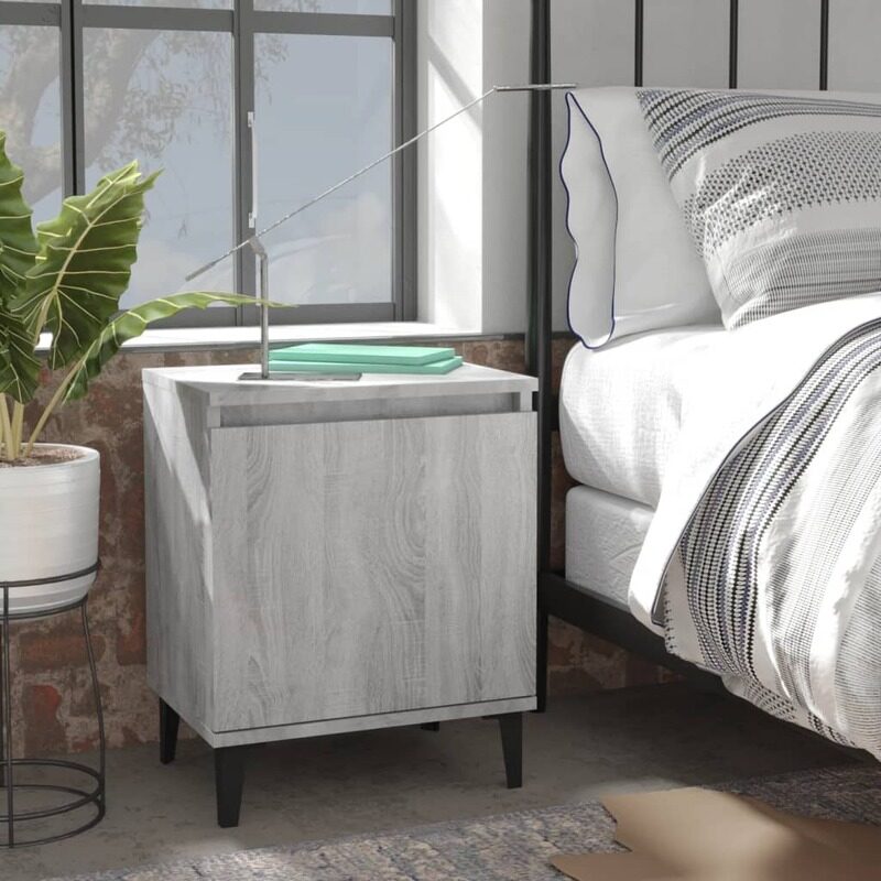 

vidaXL Bed Cabinet with Metal Legs Grey Sonoma 40x30x50 cm