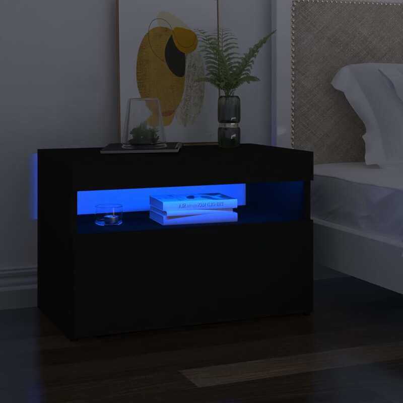 

vidaXL Bedside Cabinet & LED Lights Black 60x35x40 cm Engineered Wood