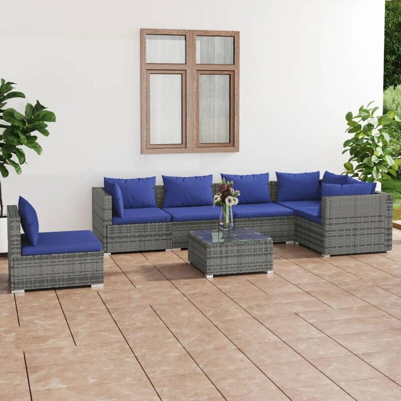 

vidaXL 7 Piece Garden Lounge Set with Cushions Poly Rattan Grey