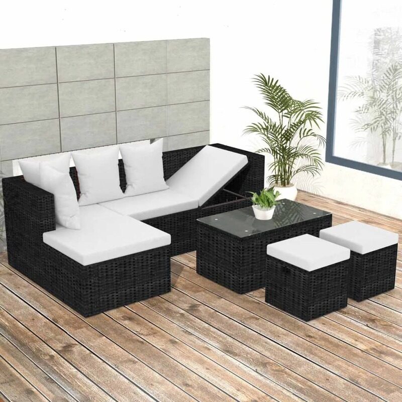 

vidaXL 4 Piece Garden Lounge Set with Cushions Poly Rattan Black